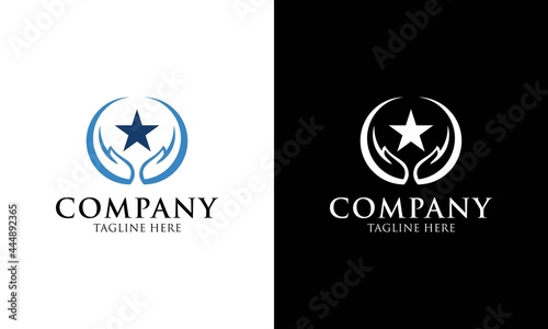 hand logo, hand star logo design template, hand star logo icon template concept for organization company. - Vector