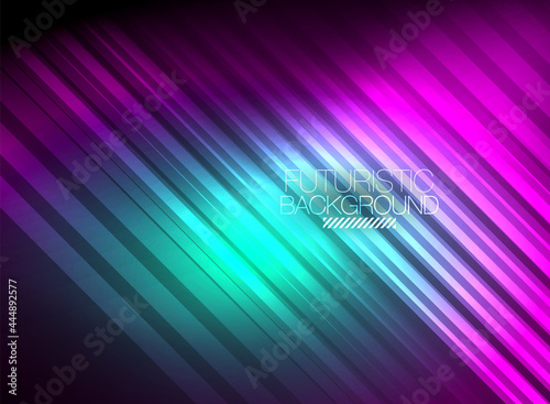 Bright neon color techno abstract background  shiny glowing neon lines in the dark background