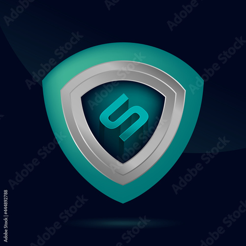 S letter logo with sheild on dark blue background
