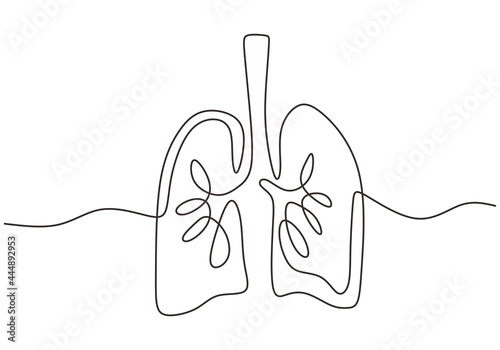 Continuous line art of lungs. Human organ isolated on white background. Element of human parts, anatomy concept and web apps icon. Minimalist lungs design contour hand drawn vector illustration