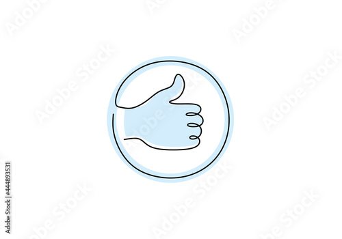 Continuous one line sketch of thumbs up. A human hand with the raised finger is drawn by one line on a white background. Hand gesture, like gesture concept. Vector minimalism design illustration
