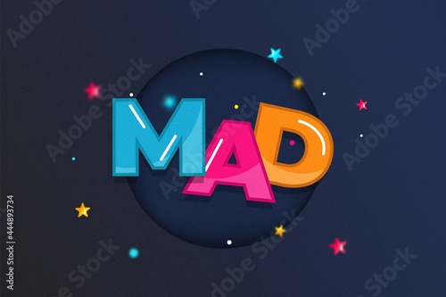 3D colorful mad custom lettering on dark blue background