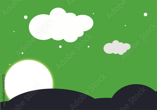 Background birth announcement with green background and moon glow