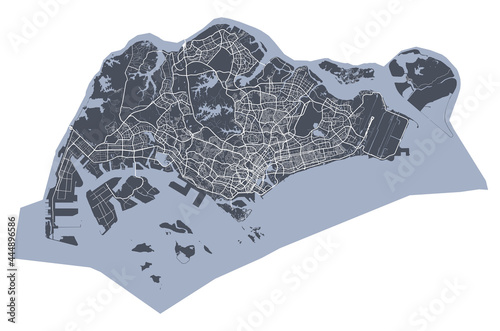 Singapore map. Detailed map of Singapore city poster with streets. Cityscape vector.