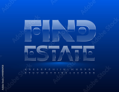 Vector business concept Fid Estate. Glass textured Alphabet Letters and Numbers. Crystal abstract Font