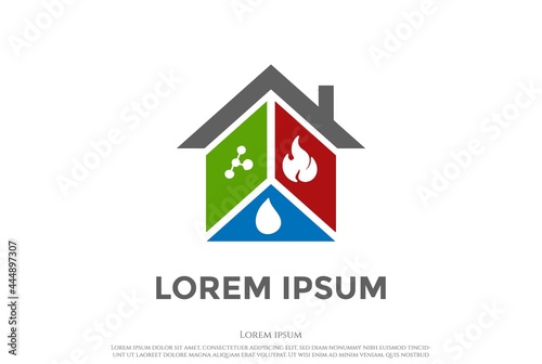 House Roof with Fire and Water for Restoration Renovation Service Logo Design Vector
