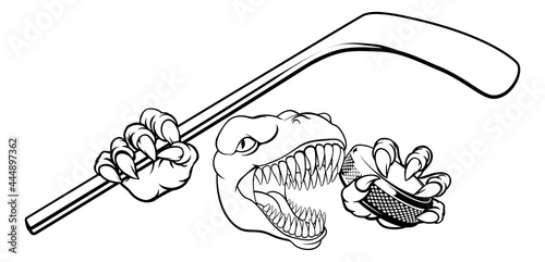 Dinosaur Ice Hockey Player Animal Sports Mascot