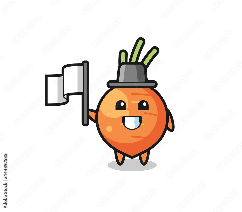 Cartoon character of carrot holding a flag