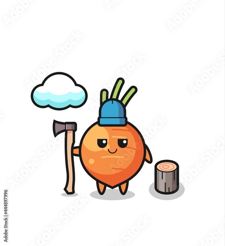 Character cartoon of carrot as a woodcutter