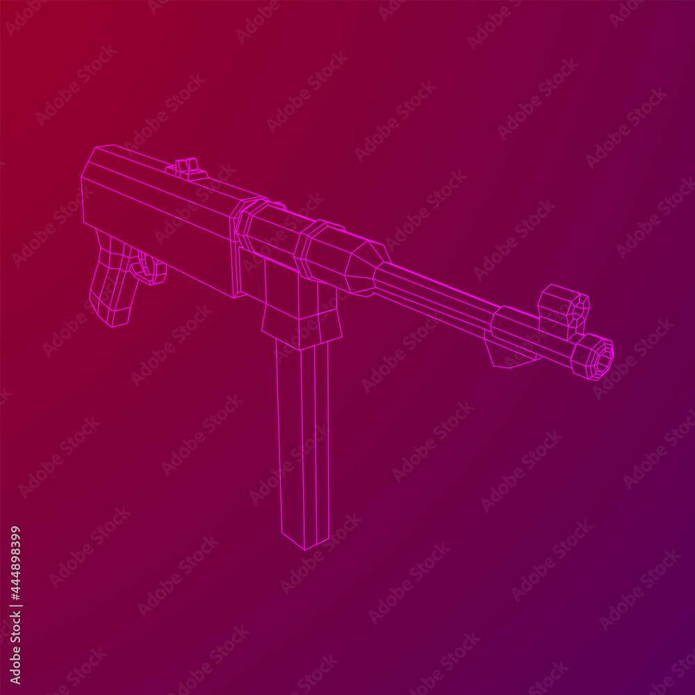 Submachine gun german MP 40 world war 2 firearms pistol. Wireframe low poly mesh vector illustration. Submachine gun german MP 40 world war 2 firearms pistol. Wireframe low poly mesh vector illustration.