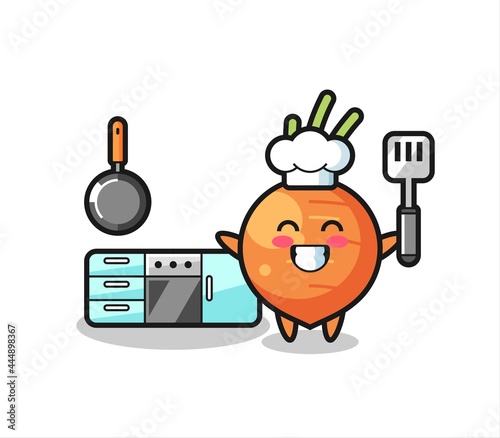 carrot character illustration as a chef is cooking