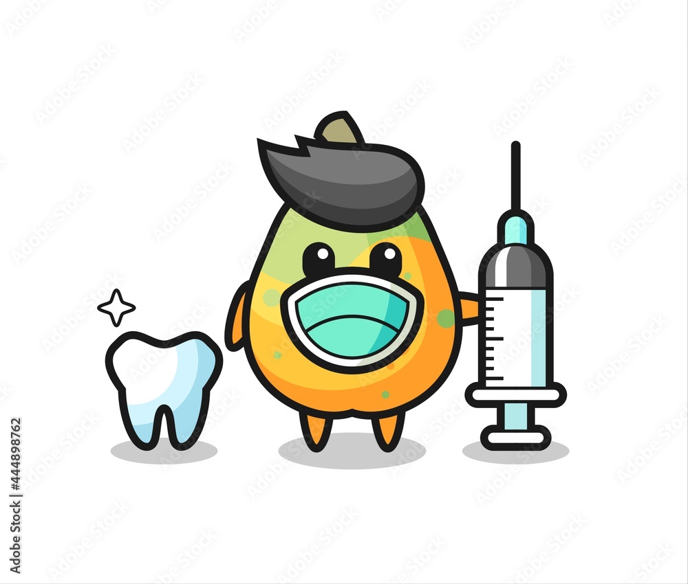 Mascot character of papaya as a dentist