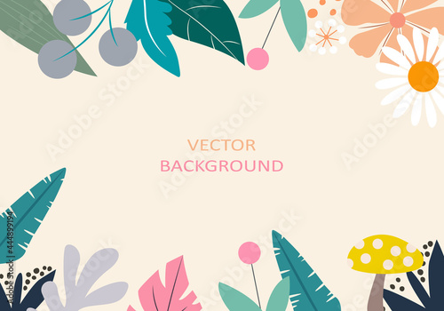 Vector illustration in simple flat style - background with plants and leaves - backdrop for greeting cards, posters, banners and placards