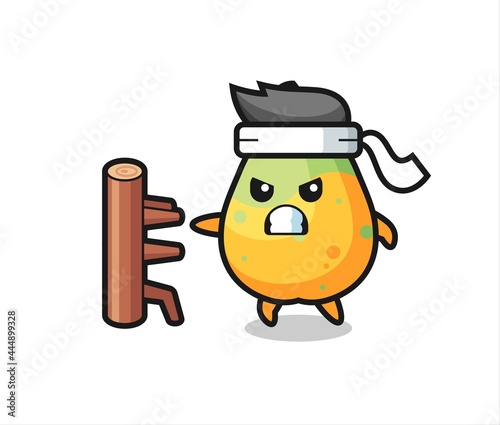 papaya cartoon illustration as a karate fighter