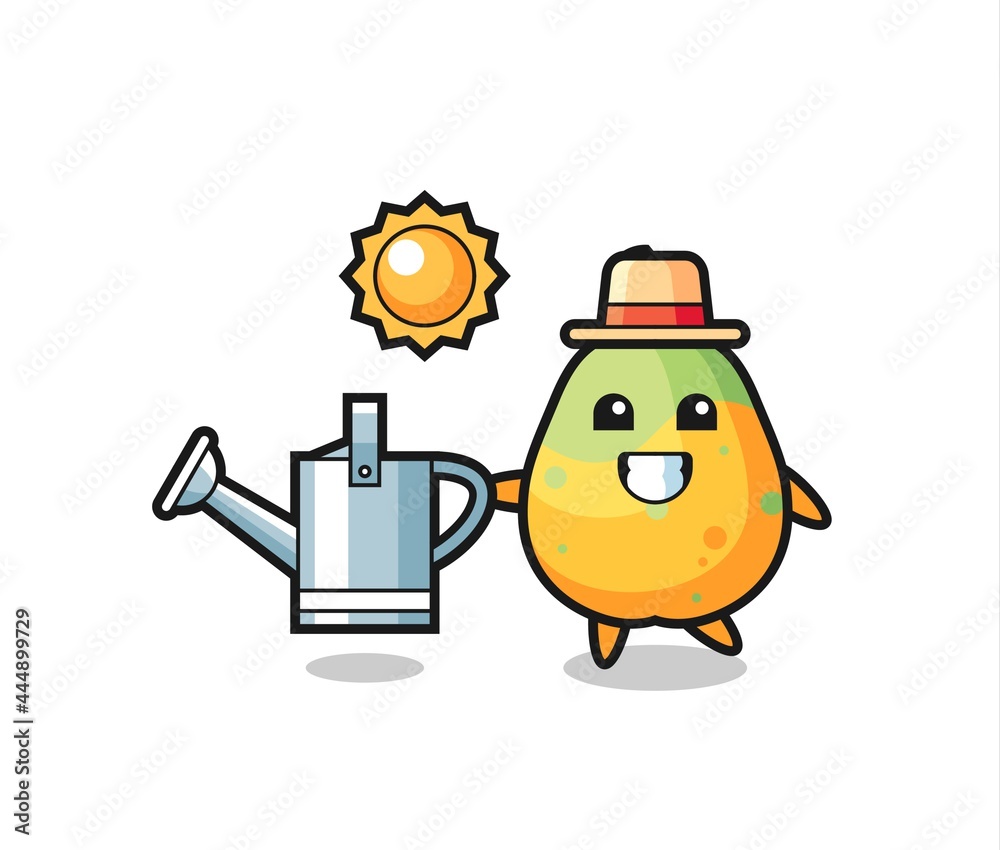 Cartoon character of papaya holding watering can