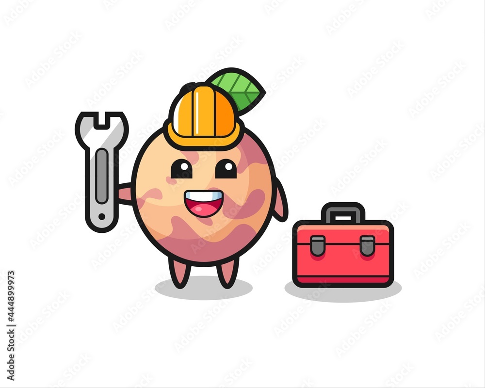 Mascot cartoon of pluot fruit as a mechanic