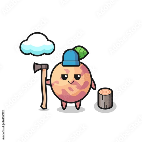Character cartoon of pluot fruit as a woodcutter