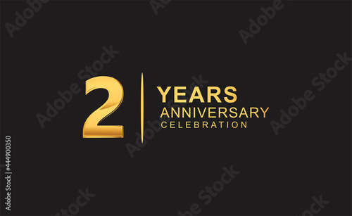 2nd years anniversary celebration design with golden color isolated on black background for celebration event