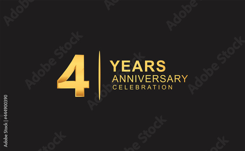 4th years anniversary celebration design with golden color isolated on black background for celebration event