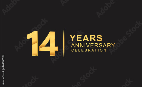 14th years anniversary celebration design with golden color isolated on black background for celebration event