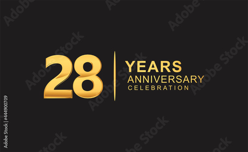 28th years anniversary celebration design with golden color isolated on black background for celebration event