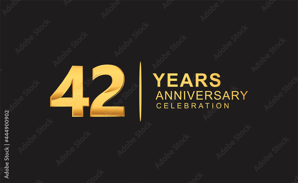 42nd years anniversary celebration design with golden color isolated on black background for celebration event