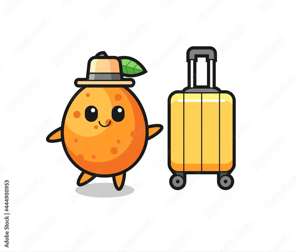 kumquat cartoon illustration with luggage on vacation kumquat cartoon illustration with luggage on vacation