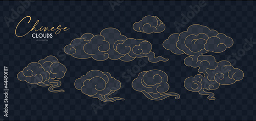 Chinese transparent clouds collection. Traditional asian graphic element.