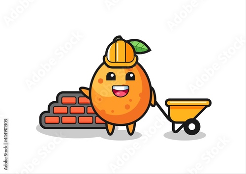 Cartoon character of kumquat as a builder