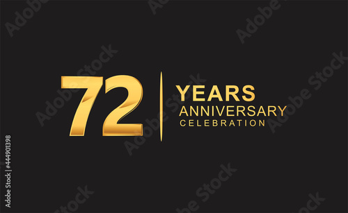 72nd years anniversary celebration design with golden color isolated on black background for celebration event