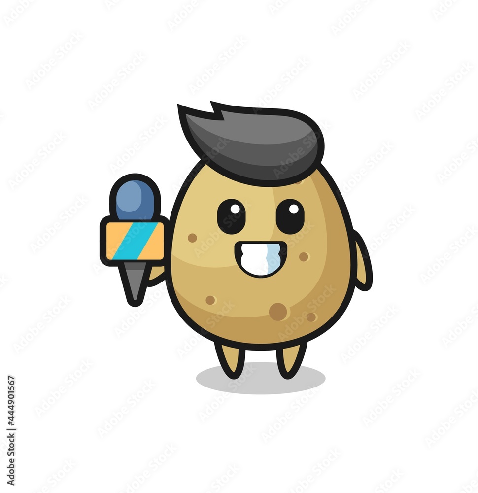 Character mascot of potato as a news reporter