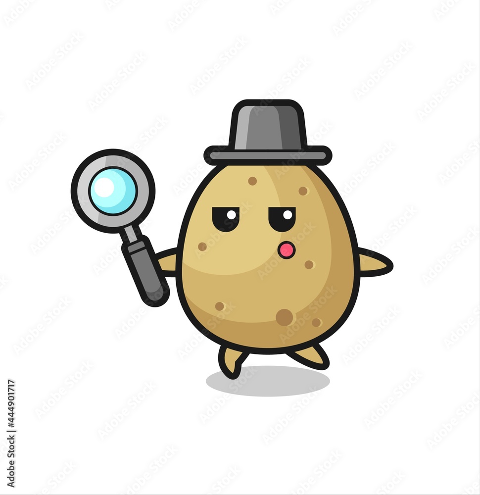 potato cartoon character searching with a magnifying glass