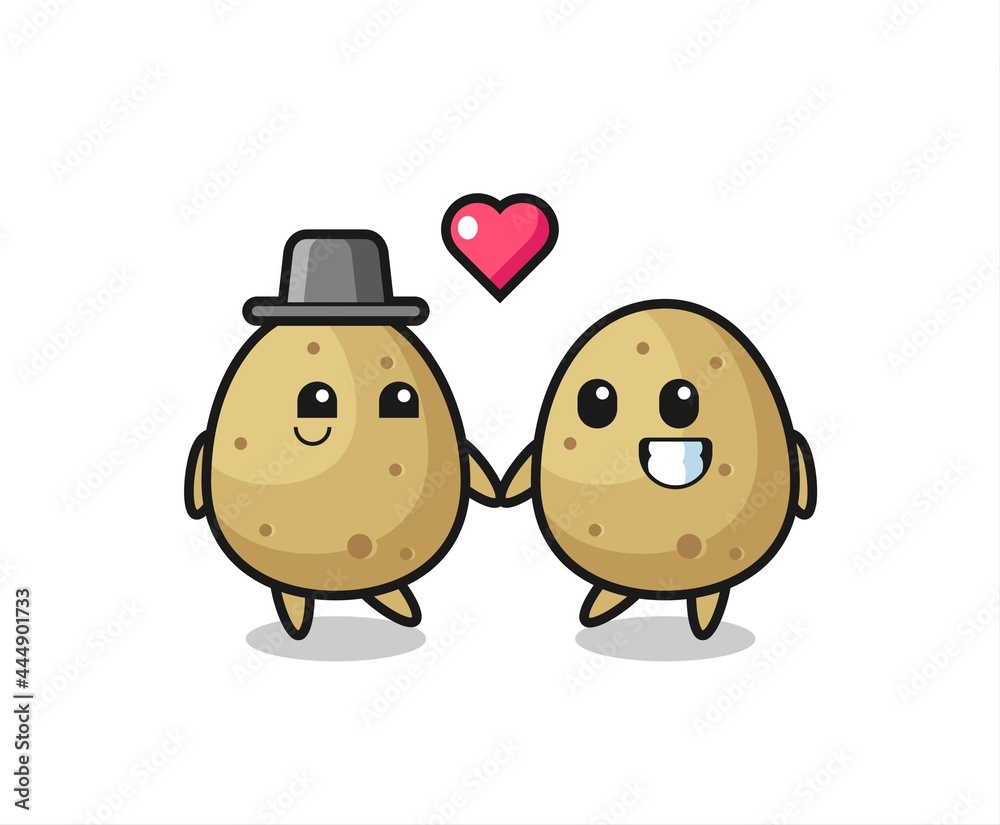 potato cartoon character couple with fall in love gesture