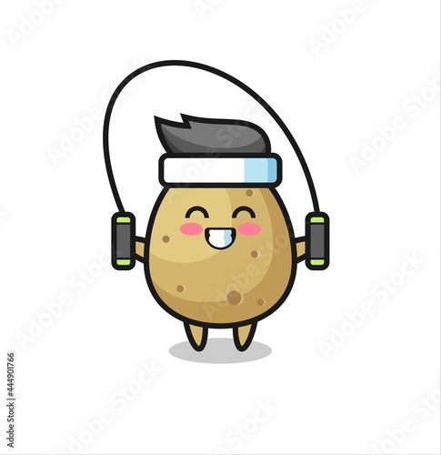 potato character cartoon with skipping rope