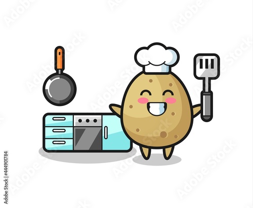 potato character illustration as a chef is cooking