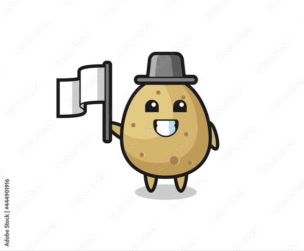 Cartoon character of potato holding a flag