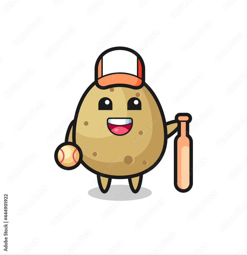 Cartoon character of potato as a baseball player Cartoon character of potato as a baseball player