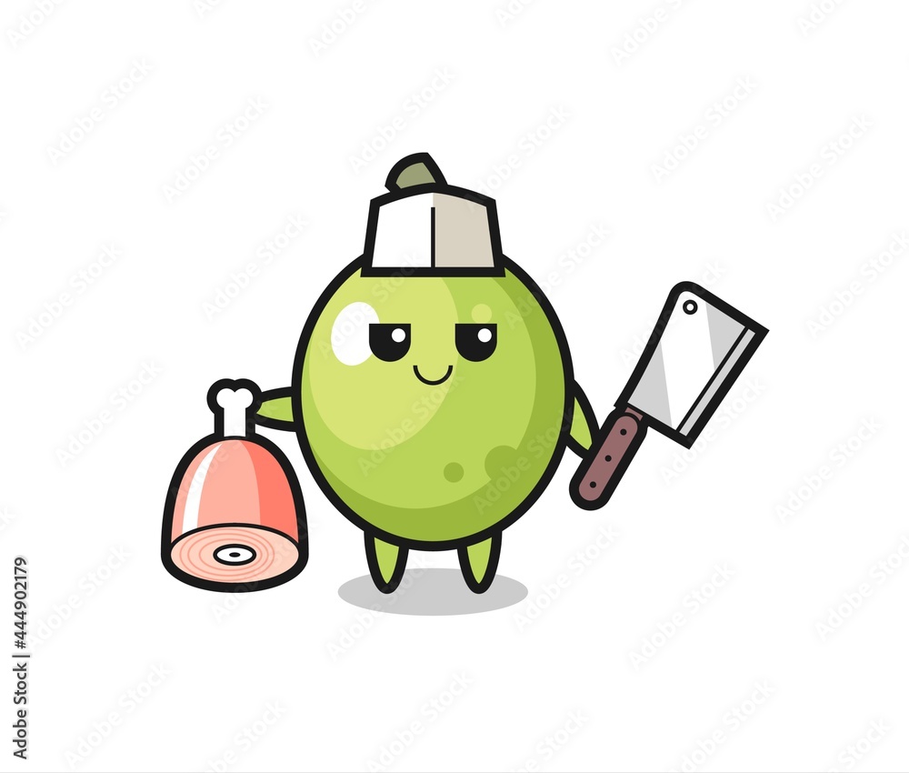 Illustration of olive character as a butcher Illustration of olive character as a butcher