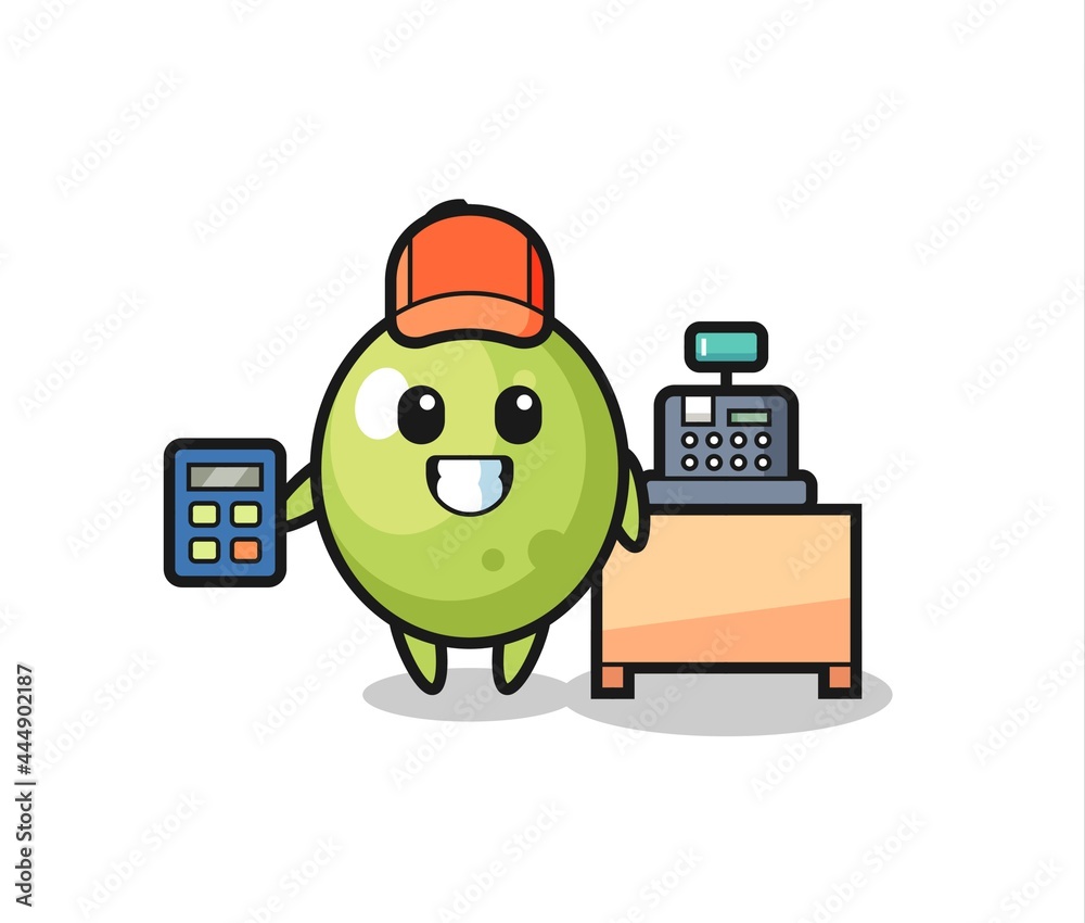 Illustration of olive character as a cashier