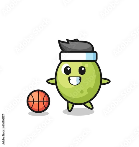 Illustration of olive cartoon is playing basketball