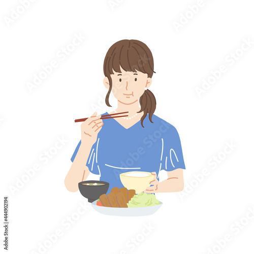 ランチ、食事をする女性、お昼ご飯