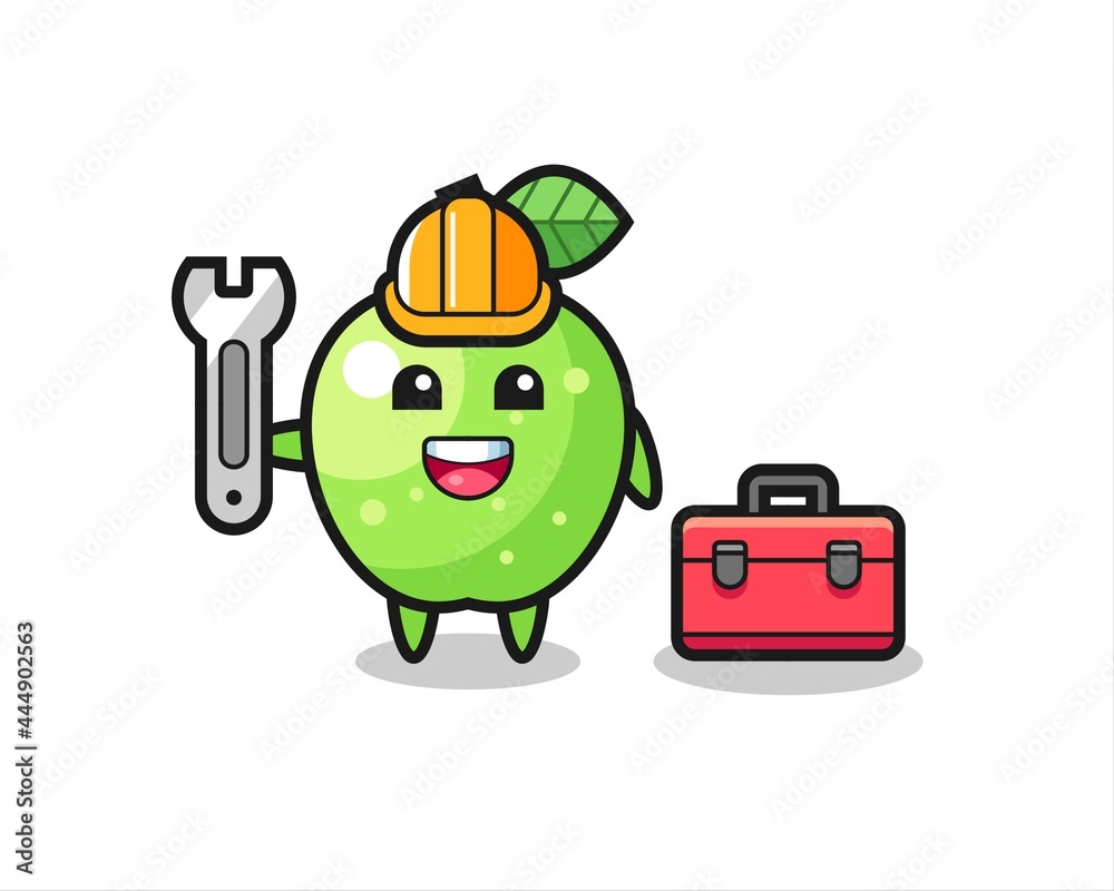 Mascot cartoon of green apple as a mechanic