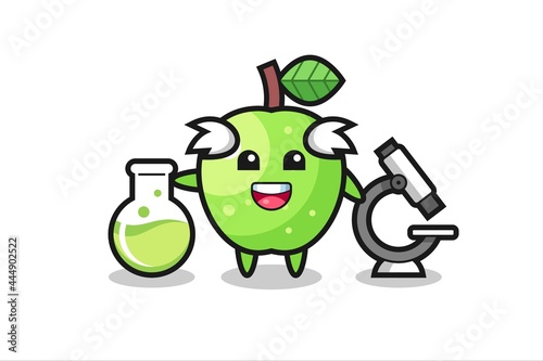 Mascot character of green apple as a scientist
