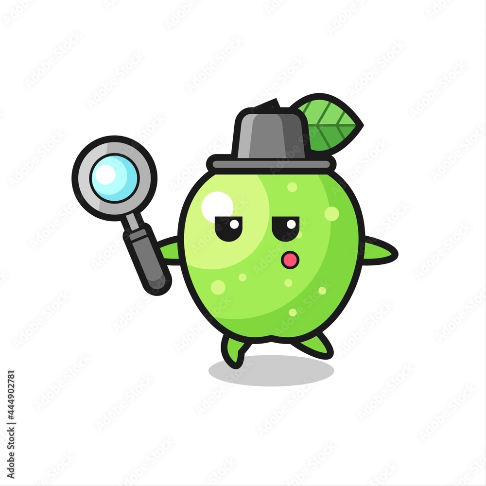 Obraz premium green apple cartoon character searching with a magnifying glass