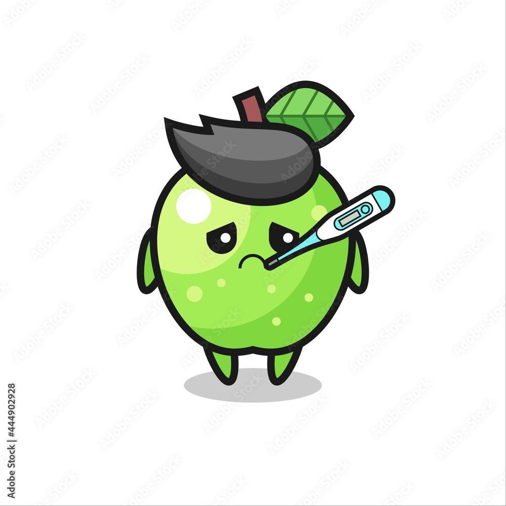 Obraz premium green apple mascot character with fever condition
