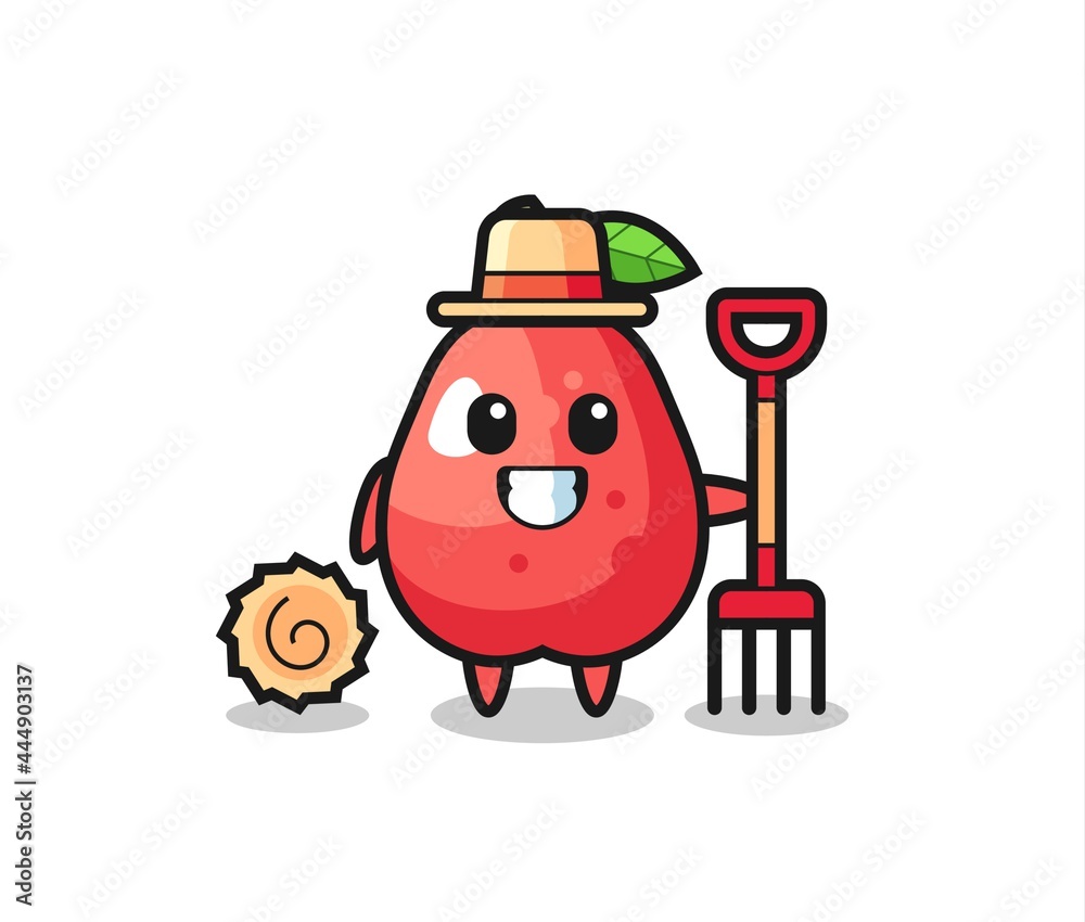 Mascot character of water apple as a farmer