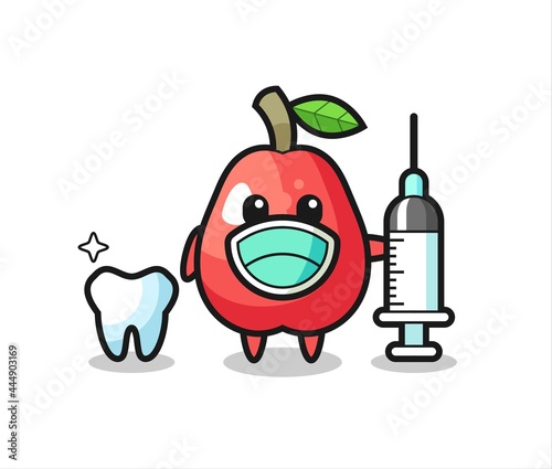 Mascot character of water apple as a dentist