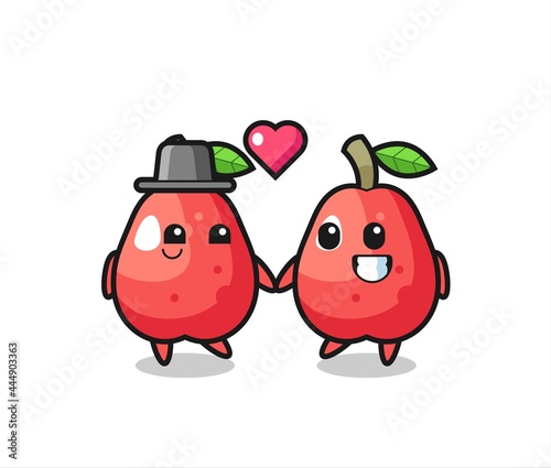 water apple cartoon character couple with fall in love gesture