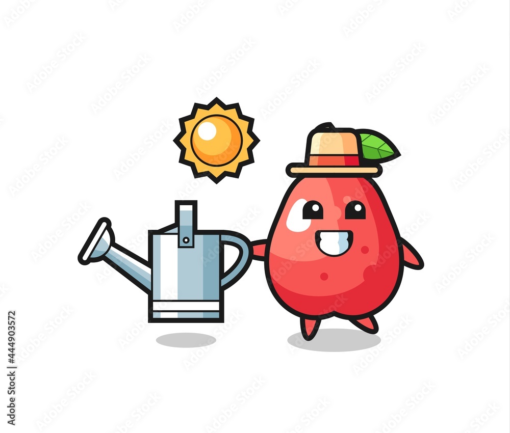 Cartoon character of water apple holding watering can