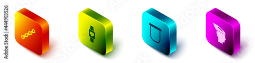 Set Isometric Bicycle chain, Smart watch, lock and helmet icon. Vector